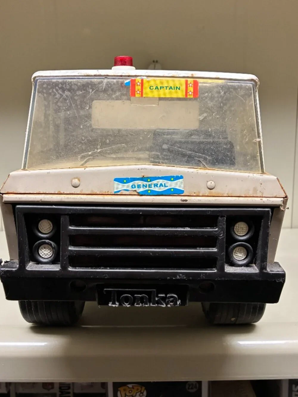 Vintage 1970s Mighty Tonka Chevron Tow Wrecker Truck 24 Hr Service Pressed Steel